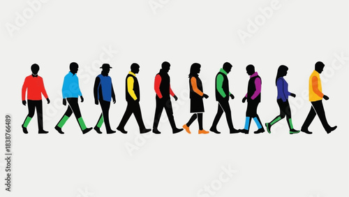 Silhouetted People Walking - Diverse Group in Motion.