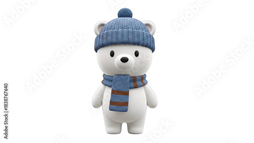 Cute Polar Bear Wearing Winter Hat and Scarf