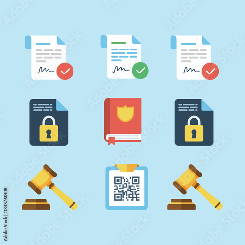 Business advertising planning icons collection, marketing target goals funnel email campaign flat vector design