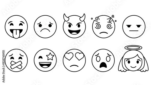 Diverse Set of Cartoon Emoticons Expressing Various Emotions and Feelings