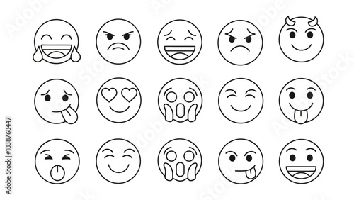 Vector Collection of Diverse Emoji Faces Expressing Various Emotions and Feelings