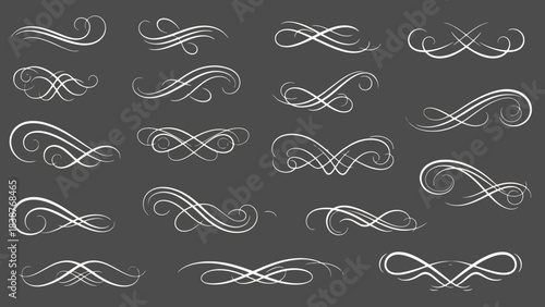 Elegant White Flourishes and Swirls Vector Ornaments Set on Dark Background