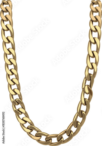 Luxury gold chain necklace, realistic 3D illustration, shiny metal jewelry design, elegant fashion accessory, isolated on transparent background, premium style