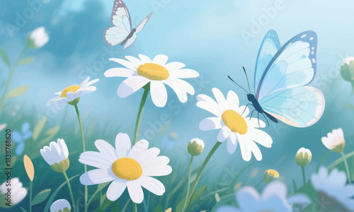 Butterfly on Flower Illustrator Artwork Banner Background Design Template 