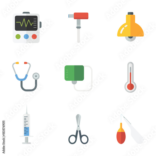Digestive health and body reaction icons set, stomach pain nausea bacteria stress flat vector illustration for medical education