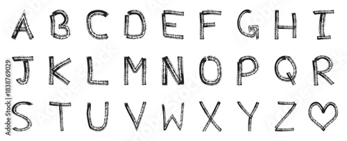 Brush style and capital artistic alphabet letters. Unique style Font. Grunge texture Alphabet.