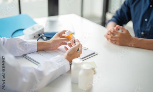 A doctor giving prescription.