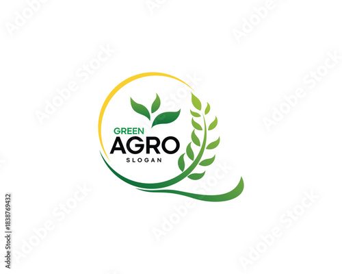 Creative circular wheat with three leaves and brand name in the middle is perfect for your farm emblem, logo