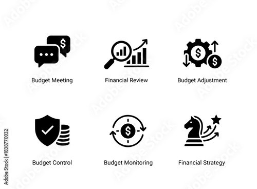 Budget Meeting Financial Review Adjustment Control Monitoring Financial Icons