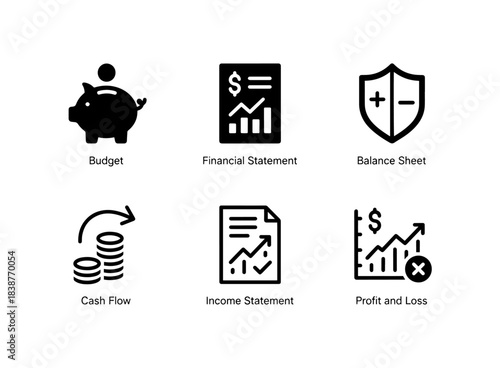 Budget Financial Statement Balance Sheet Cash Flow Income Profit Loss Icons