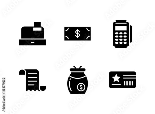 Cash Register Bill Payment Terminal Receipt Tip Jar Loyalty Card Minimal Icons