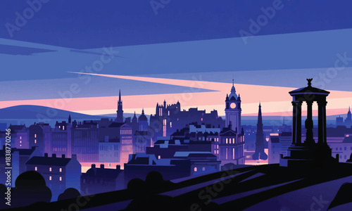 Modern Geometric City Buildings Illustrator Artwork Banner Background Design Template 