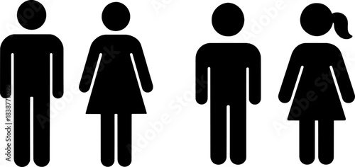 Bathroom signs: set of male and female gender icons on white background