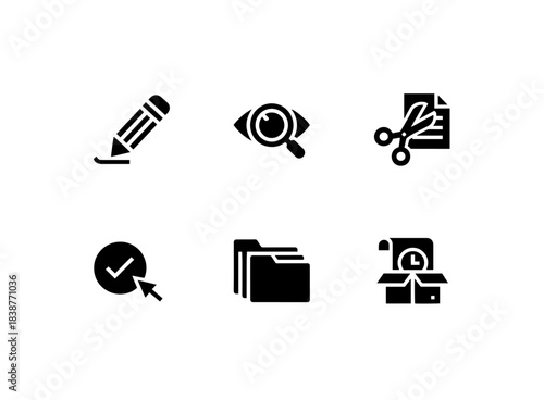 Drafting Review Editing Approval Process Filing Archiving Minimal Icon Set