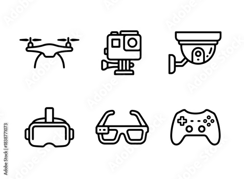 Drone Action Camera CCTV Camera VR Headset AR Glasses Gaming Controller Minimal Icon Set