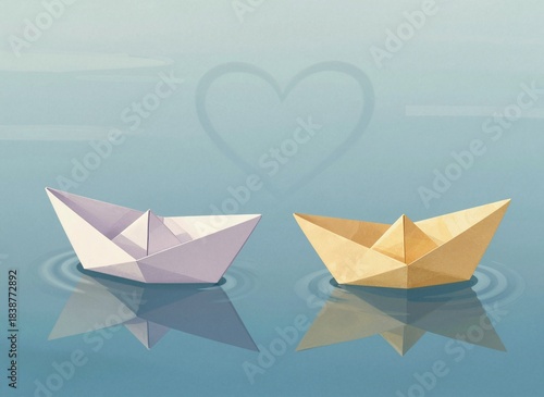 Wallpaper Mural Two Paper Boats on Water with Heart Reflection Torontodigital.ca