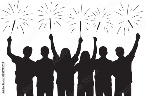 Group of people holding sparklers fireworks celebration