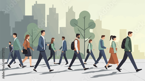 Diverse Group of People Walking in a City.