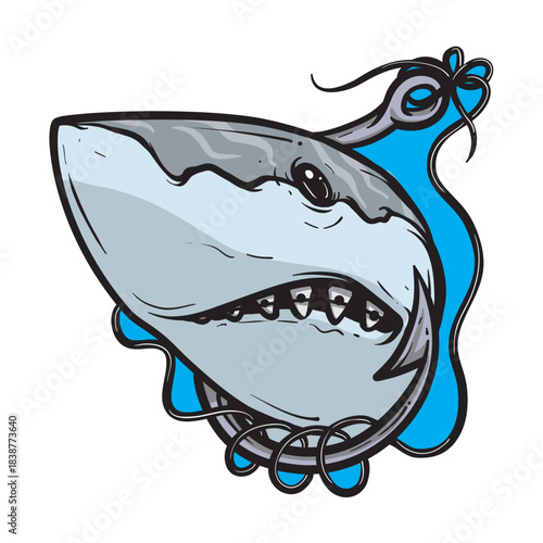 Shark With Hook Cartoon Vector Illustration