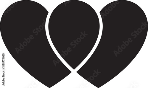 Three overlapping black heart shapes with white outlines