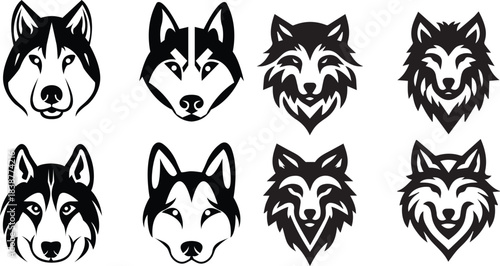 Collection of Stylized Wolf and Husky Head Logos