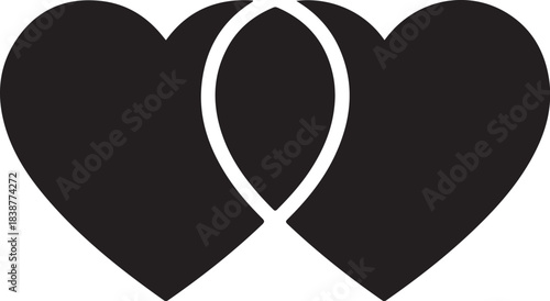 Two black hearts overlapping with white center love