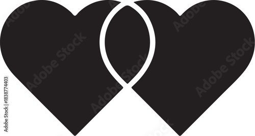 Two black hearts overlapping with white outline love