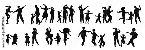 Happy couples and families with kids dancing