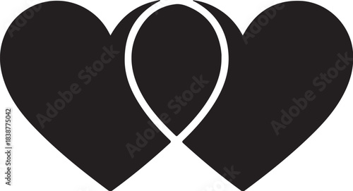 Two overlapping black hearts with white outline love