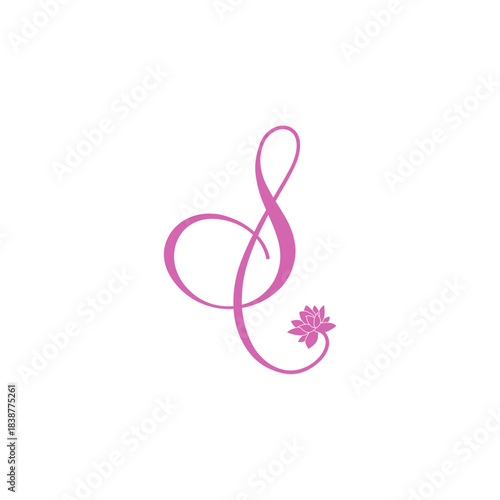 Elegant Pink S Letter with Lotus Flower Symbol