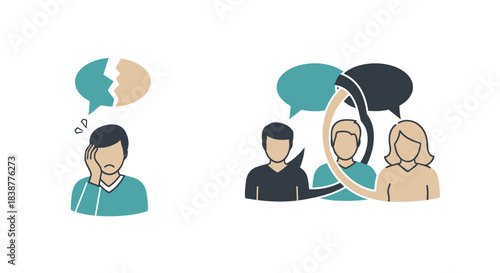 Conceptual illustration highlighting the challenges of expressing thoughts, dealing with internal conflict, and navigating complex social dynamics effectively.