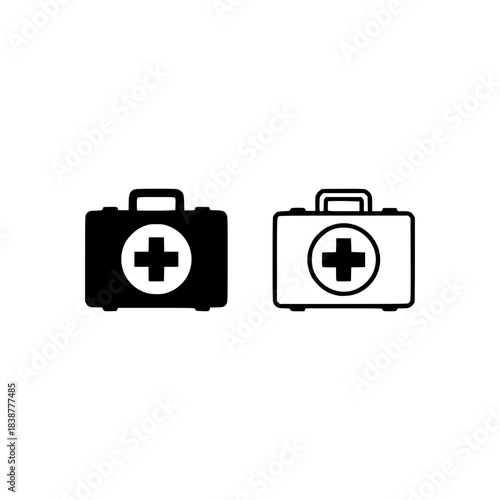 First aid kit vector silhouette icons illustrating medical emergency and health support on a clean white background