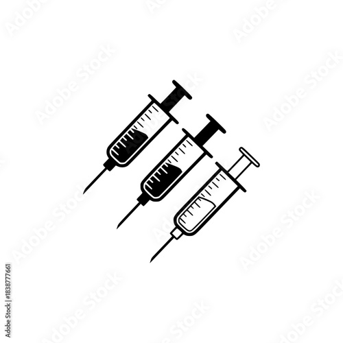 Three syringes vector silhouette illustration for medical healthcare and vaccination concepts on white background