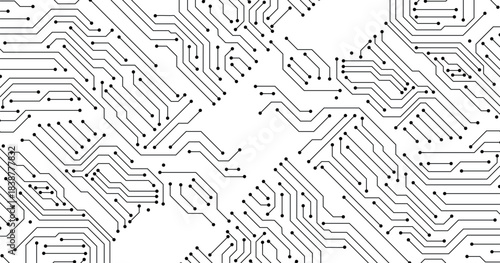 Futuristic circuit board pattern on white background. Hi-tech CPU panel. Sci-fi technology banner design. Vector illustration