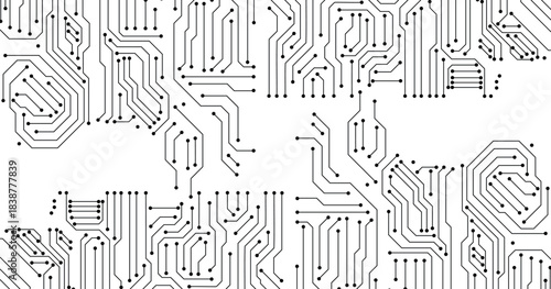 Circuit board pattern. Technology texture, digital tech lines and computer systems seamless vector background illustration. Hardware electronic connections, pc processor components