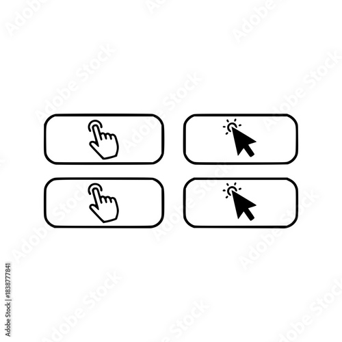 Vector silhouette set of four click button icons featuring hand and arrow cursors for web interface