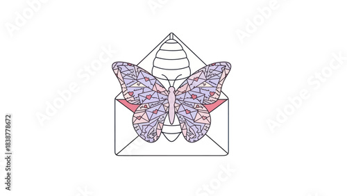Love Letter Butterfly Emerging from Envelope Illustration