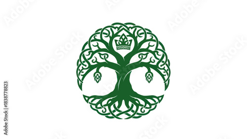 Green Celtic tree of life with a crown