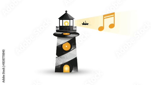 Vinyl Record Lighthouse Guiding with Musical Light Beam