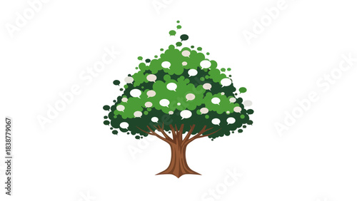 Communication tree with speech bubbles representing ideas and dialogue.