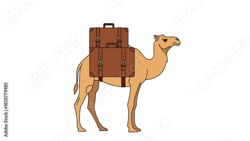 Camel loaded with luggage for an adventure