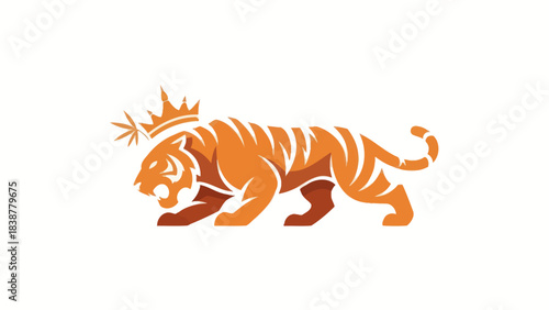 Tiger wearing a crown, symbolizing power and royalty.