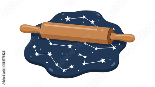Cosmic Baking: Rolling Pin on Starry Dough with Constellations