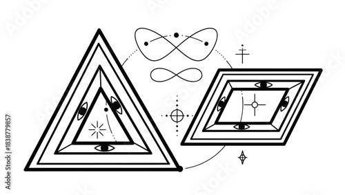 Black and white esoteric geometric sacred symbol design.