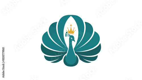 Majestic peacock design with a golden crown, an emblem of elegance and royalty.