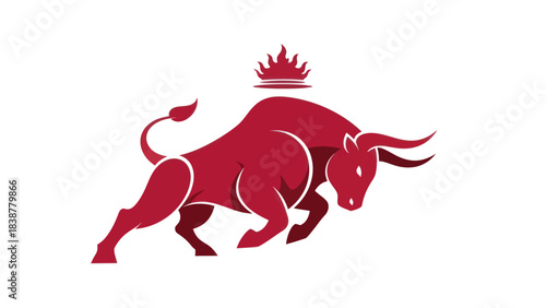 Stylized red bull with a crown on a white background