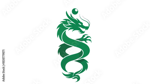 Green Chinese Dragon Vector Logo Holding Orb
