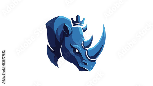 Stylized blue rhino head with a crown, representing power and royalty.