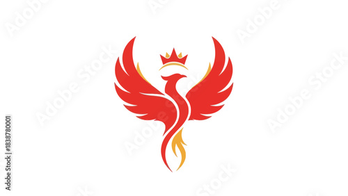 Majestic phoenix bird with a crown, symbolizing rebirth and power.