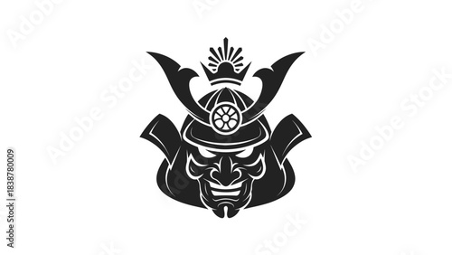 Samurai helmet with demon mask on white background